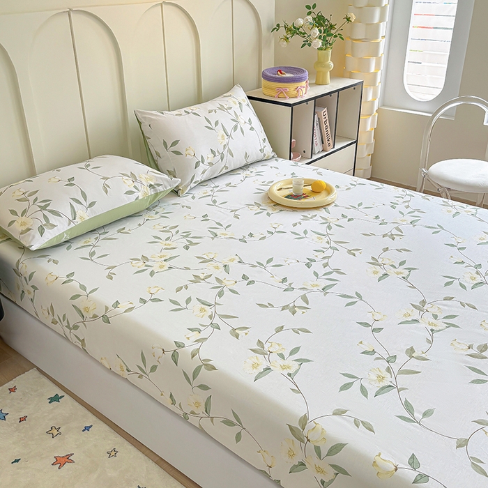 91家纺网 家纺一手货源 找家纺 2025新款全棉纯棉印花单床笠 床笠单件 白藤