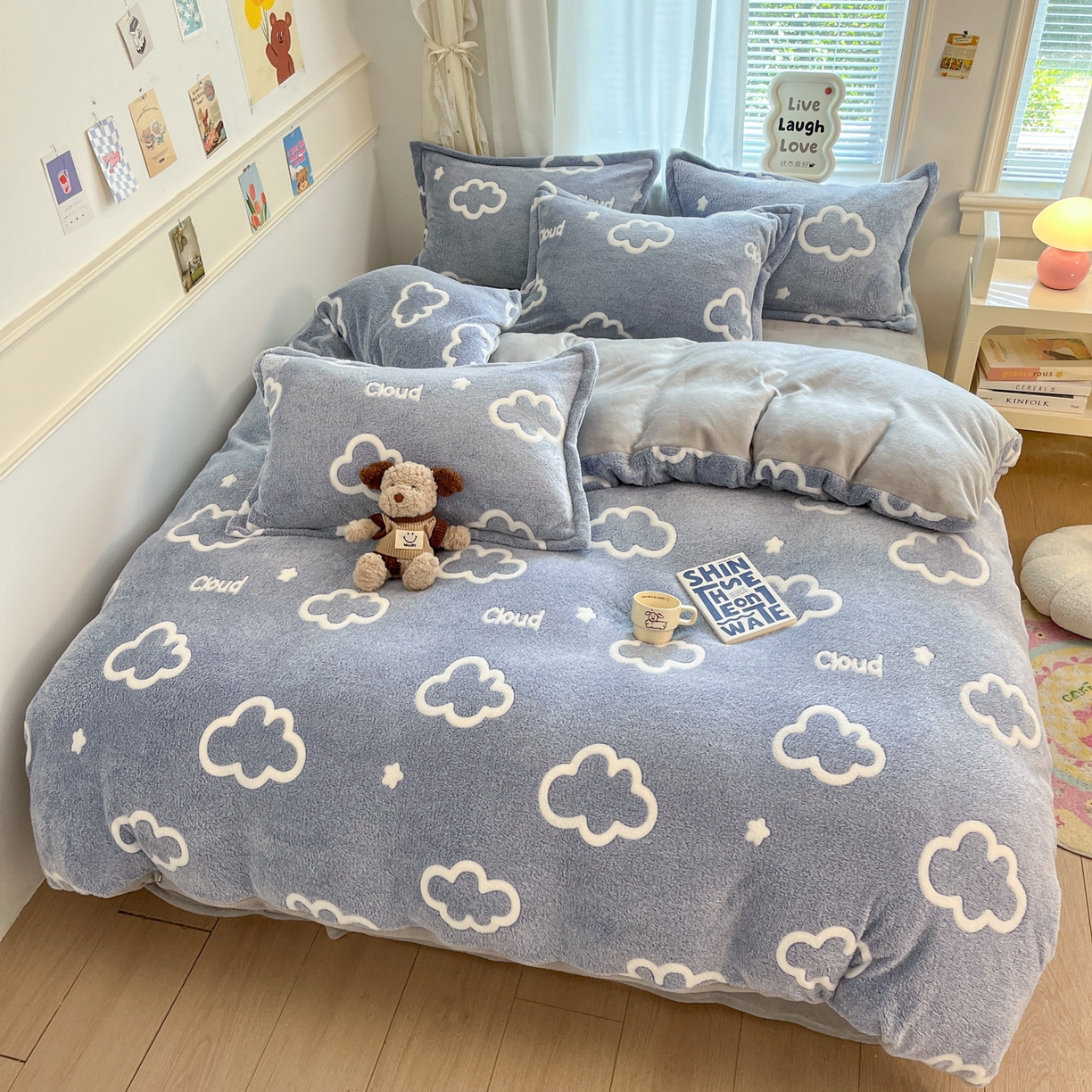 91家纺网 家纺一手货源 找家纺 川悦生活 2025新款立体雪花绒印花大床四件套系列一场景二 奶味云朵