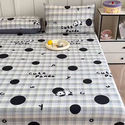 91家纺网 家纺一手货源 找家纺 2025新款全棉纯棉印花单床笠 床笠单件 琉璃熊猫