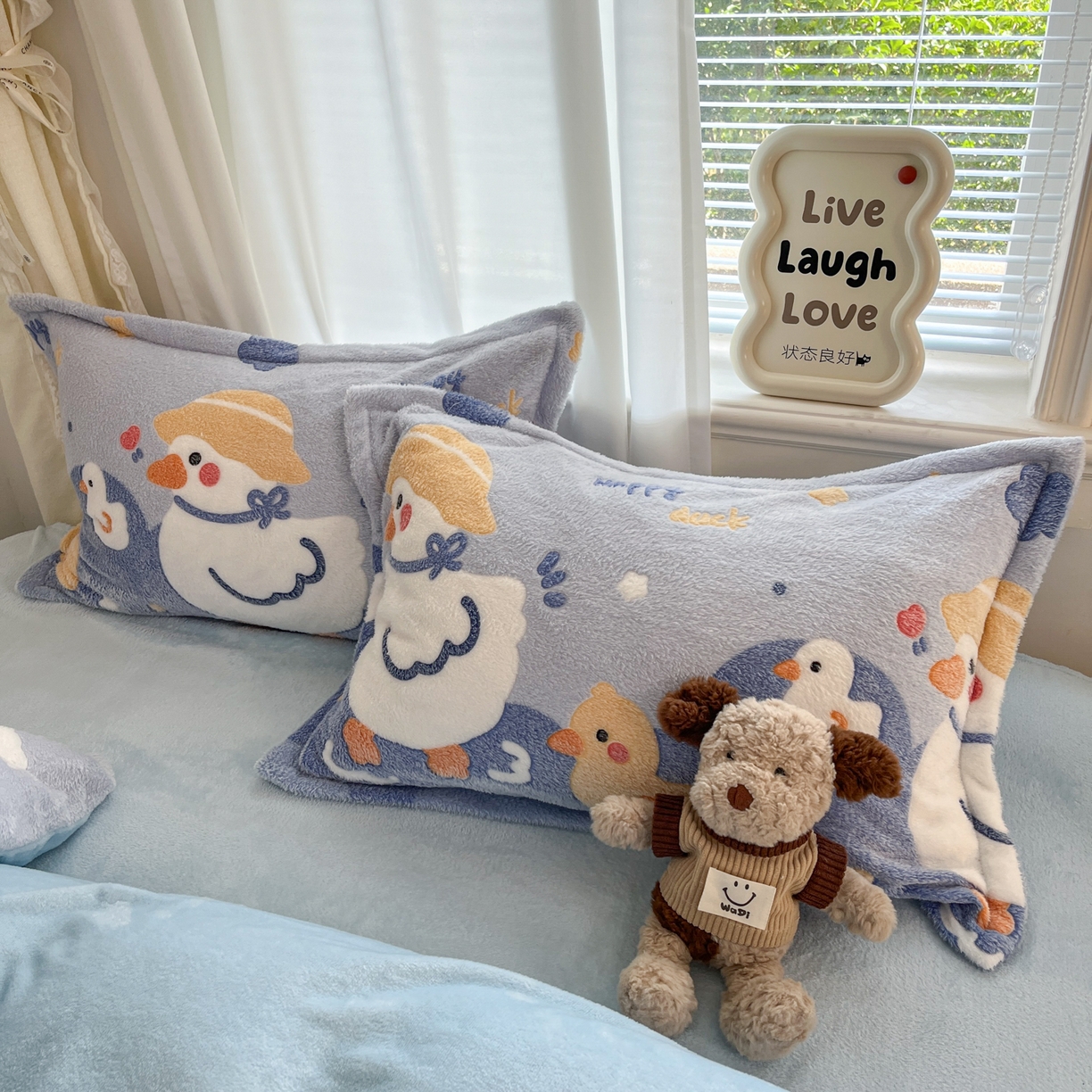 91家纺网 家纺一手货源 找家纺 川悦生活 2025新款立体雪花绒印花大床四件套系列一场景二 哒哒鸭丫