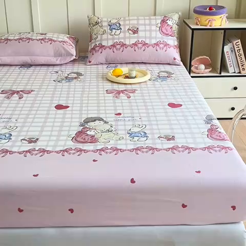 91家纺网 家纺一手货源 找家纺 2025新款全棉纯棉印花单床笠 床笠单件 晚安宝贝