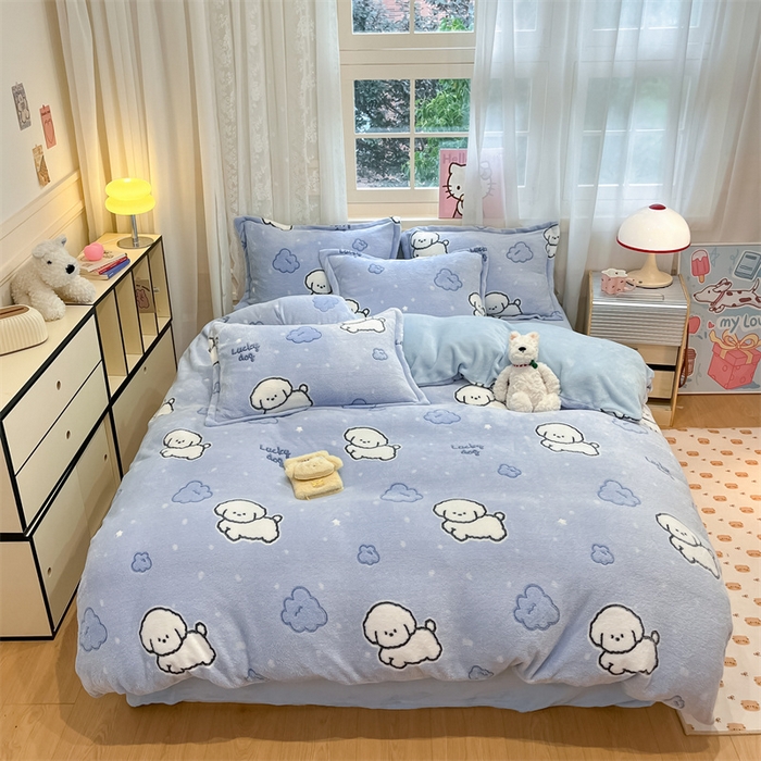 川悦生活 2025新款立体雪花绒印花大床四件套系列一场景二 云朵奶狗