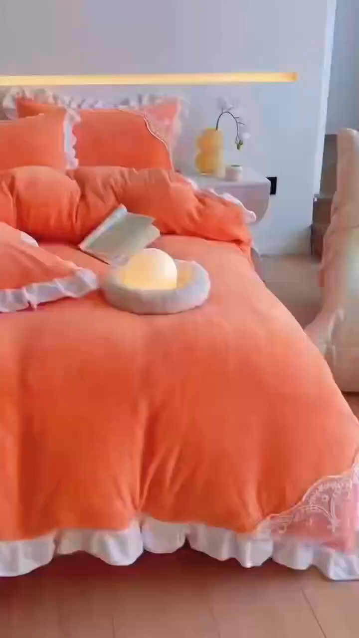 91家纺网 家纺一手货源 找家纺 （总）舒咪欧 2025新款全消光牛奶绒韩版法式公主风纯色绣花边款四件套