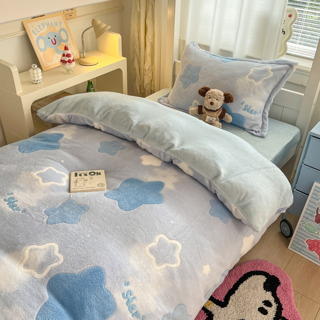 91家纺网 家纺一手货源 找家纺 （总）川悦生活 2025新款立体雪花绒印花四件套学生床系列二场景二