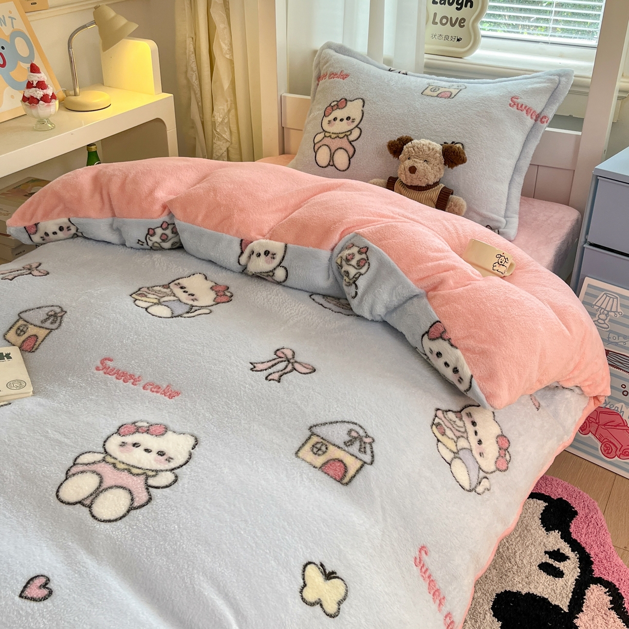 91家纺网 家纺一手货源 找家纺 （总）川悦生活 2025新款立体雪花绒印花四件套学生床系列二场景二