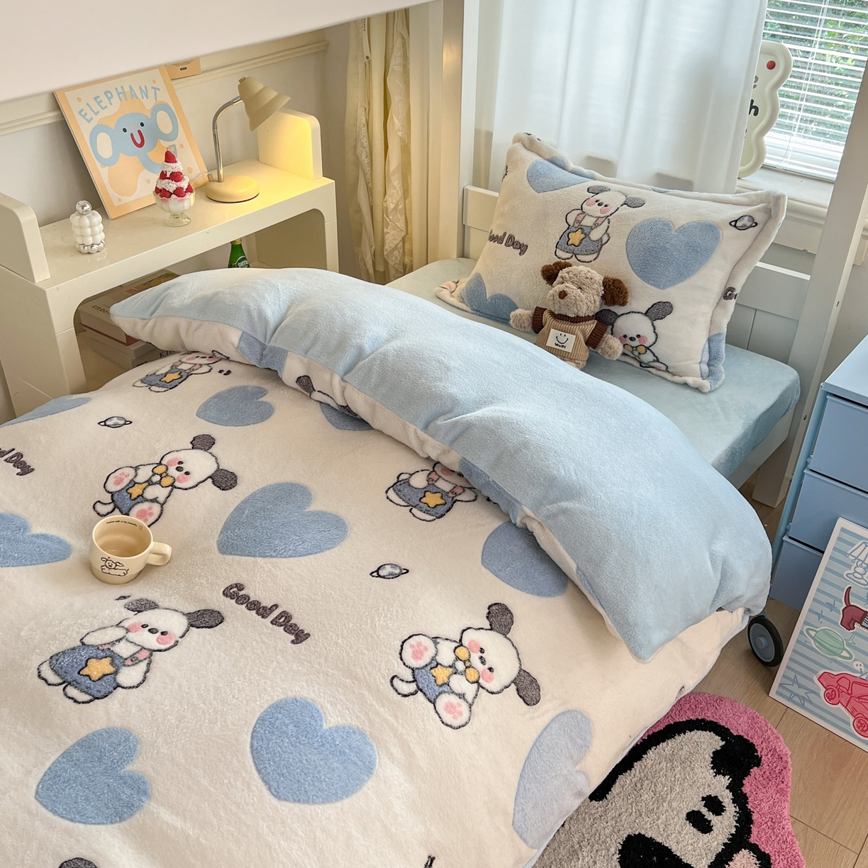 91家纺网 家纺一手货源 找家纺 （总）川悦生活 2025新款立体雪花绒印花四件套学生床系列二场景二