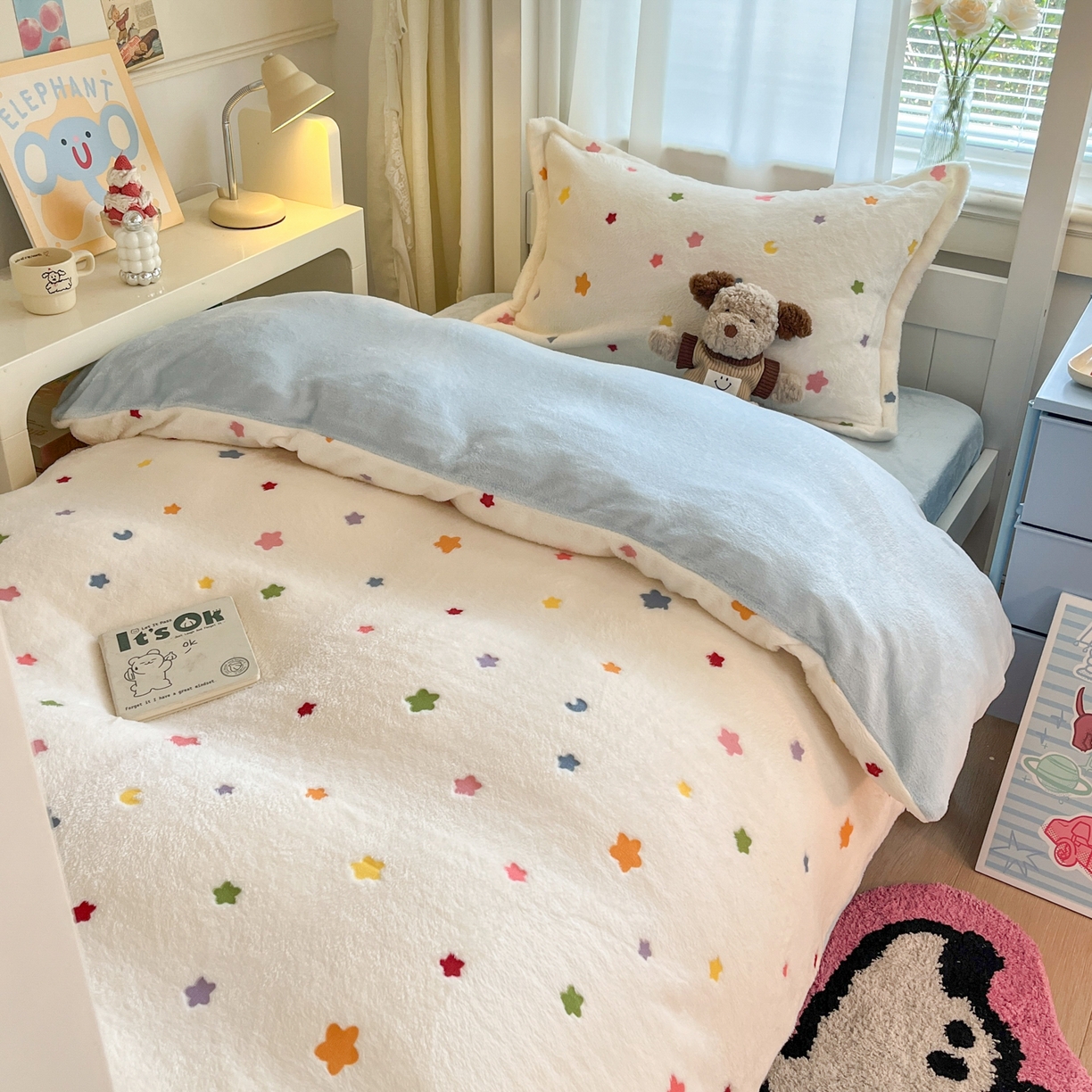 川悦生活 2025新款立体雪花绒印花四件套学生床系列二场景二 少女心语