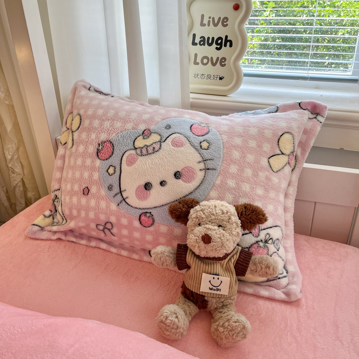 91家纺网 家纺一手货源 找家纺 川悦生活 2025新款立体雪花绒印花四件套学生床系列二场景二 开心小喵