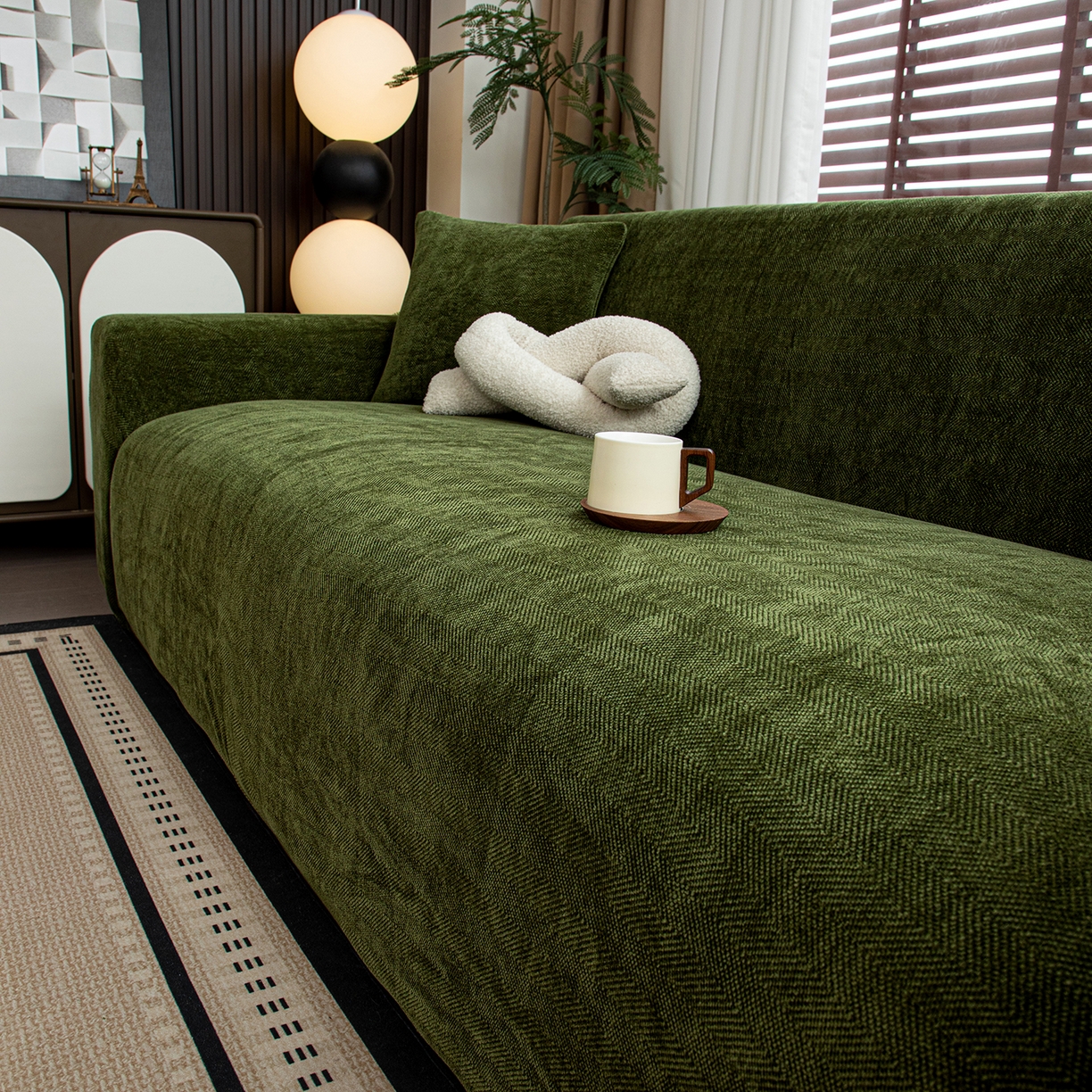 91家纺网 家纺一手货源 找家纺 沐沐家纺 2026新款南笙沙发套 抹茶