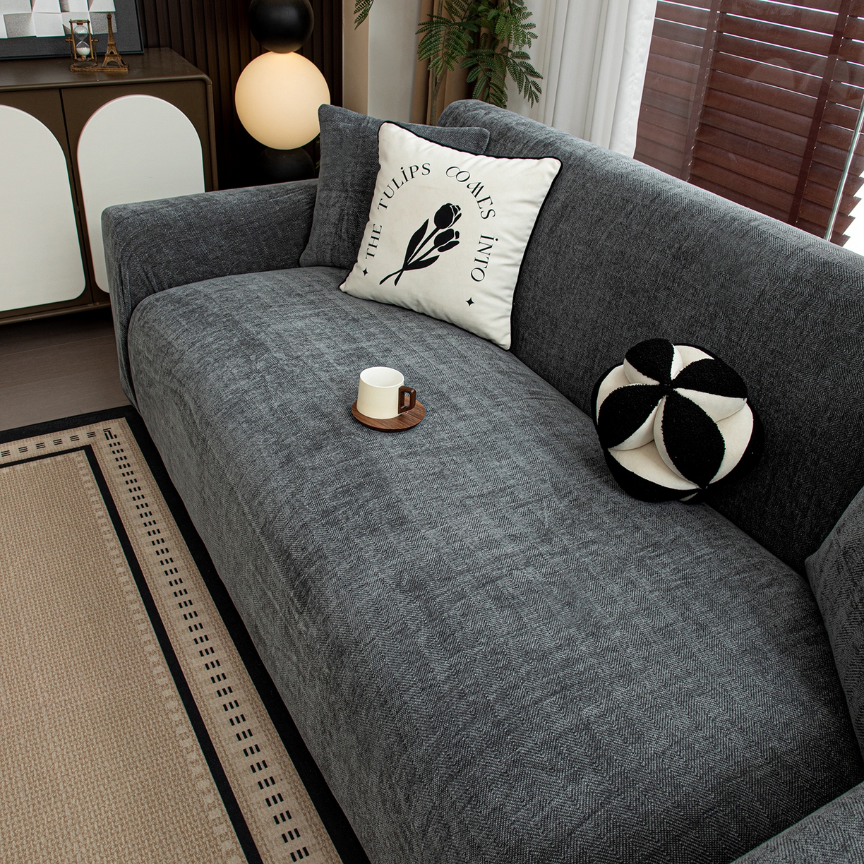 91家纺网 家纺一手货源 找家纺 沐沐家纺 2026新款南笙沙发套 深灰