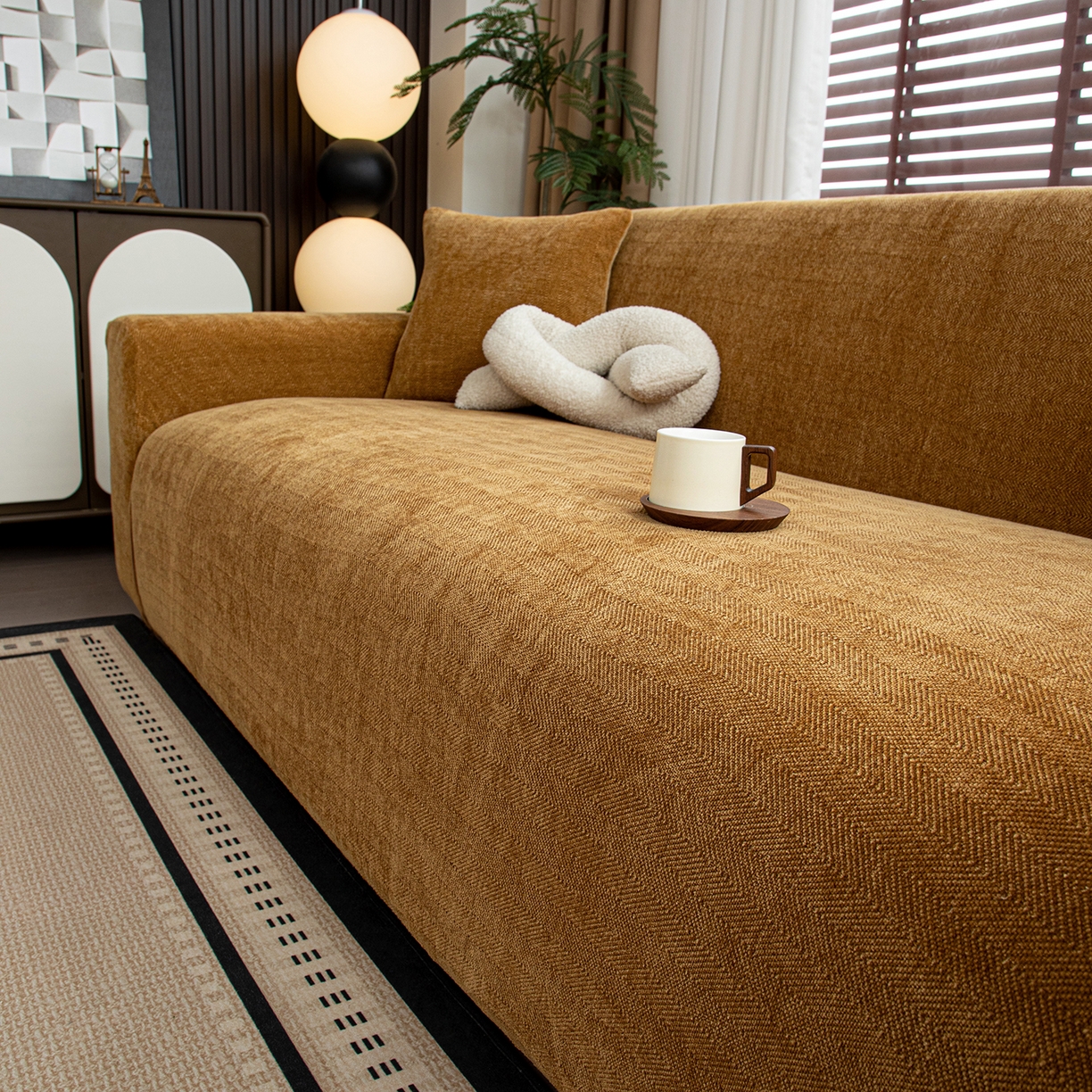 91家纺网 家纺一手货源 找家纺 沐沐家纺 2026新款南笙沙发套 咖色