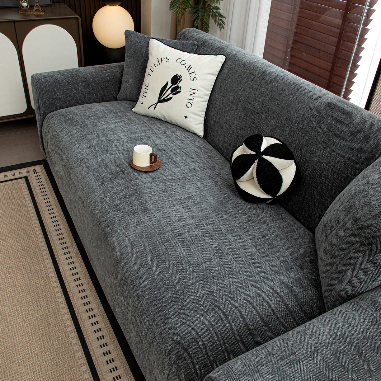 91家纺网 家纺一手货源 找家纺 沐沐家纺 2026新款南笙沙发套 深灰