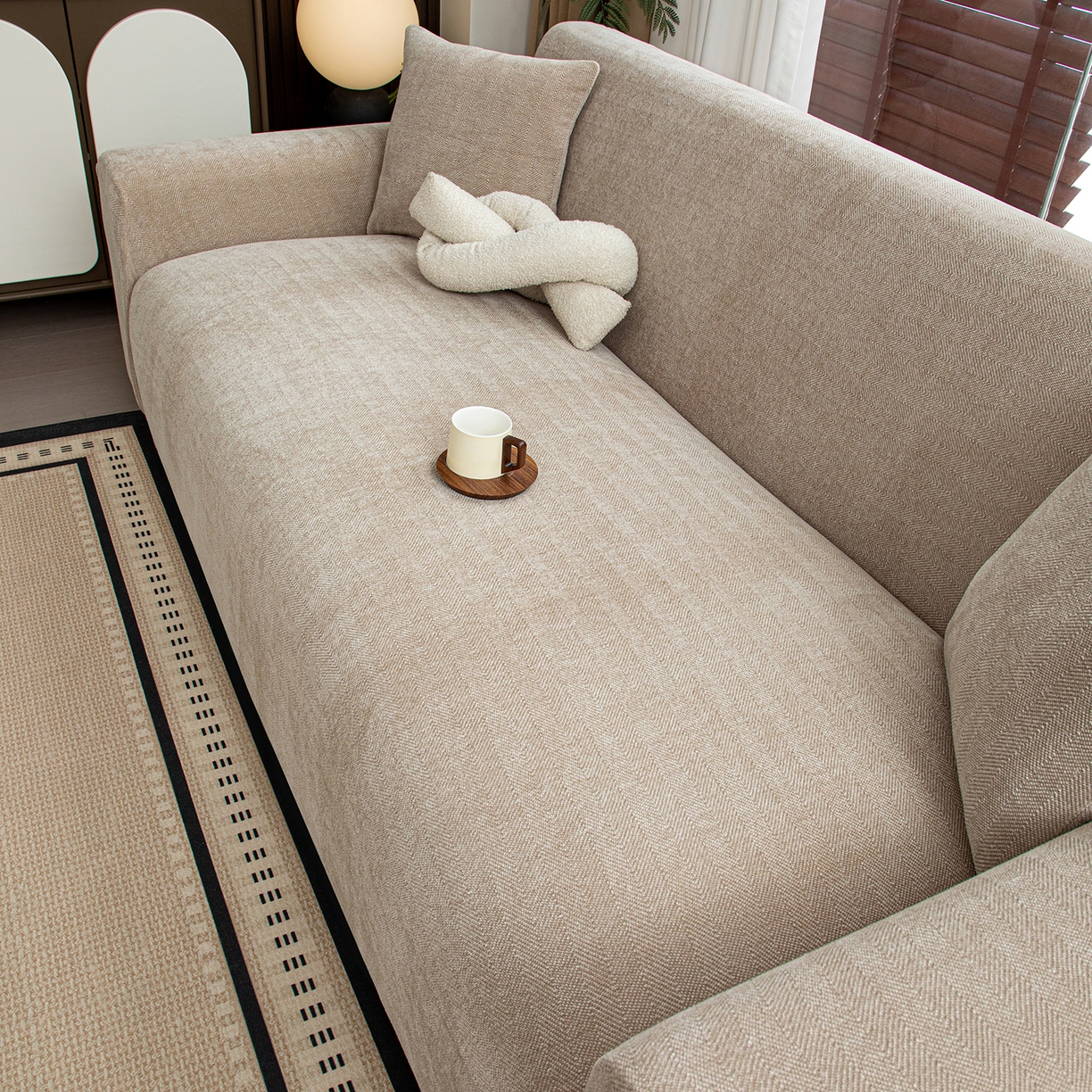 91家纺网 家纺一手货源 找家纺 沐沐家纺 2026新款南笙沙发套 米色