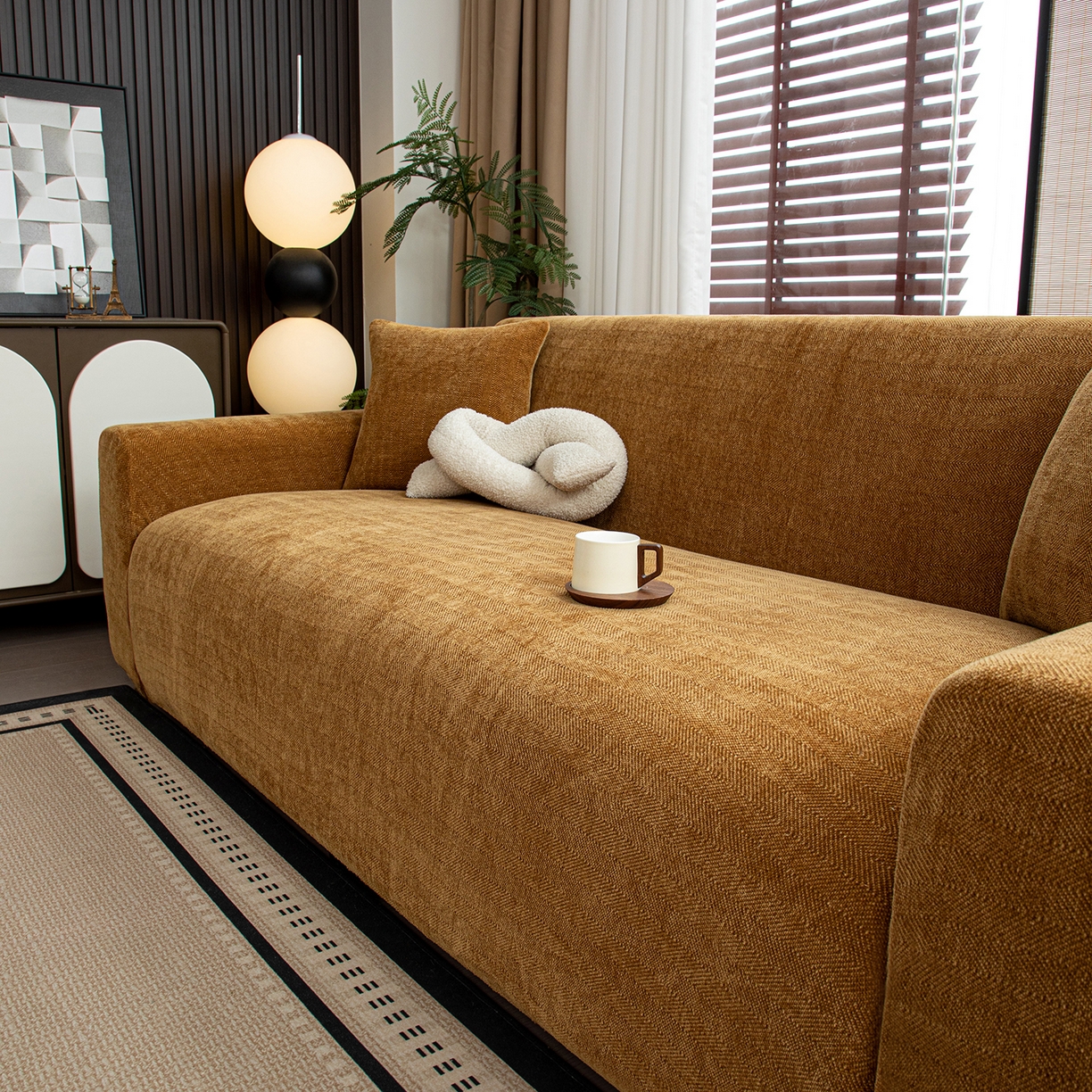 91家纺网 家纺一手货源 找家纺 沐沐家纺 2026新款南笙沙发套 咖色