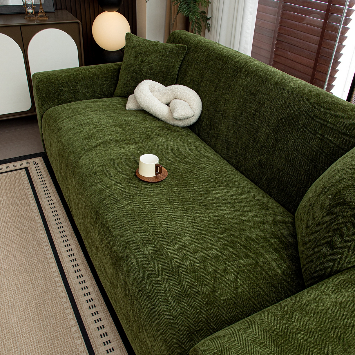 91家纺网 家纺一手货源 找家纺 沐沐家纺 2026新款南笙沙发套 抹茶