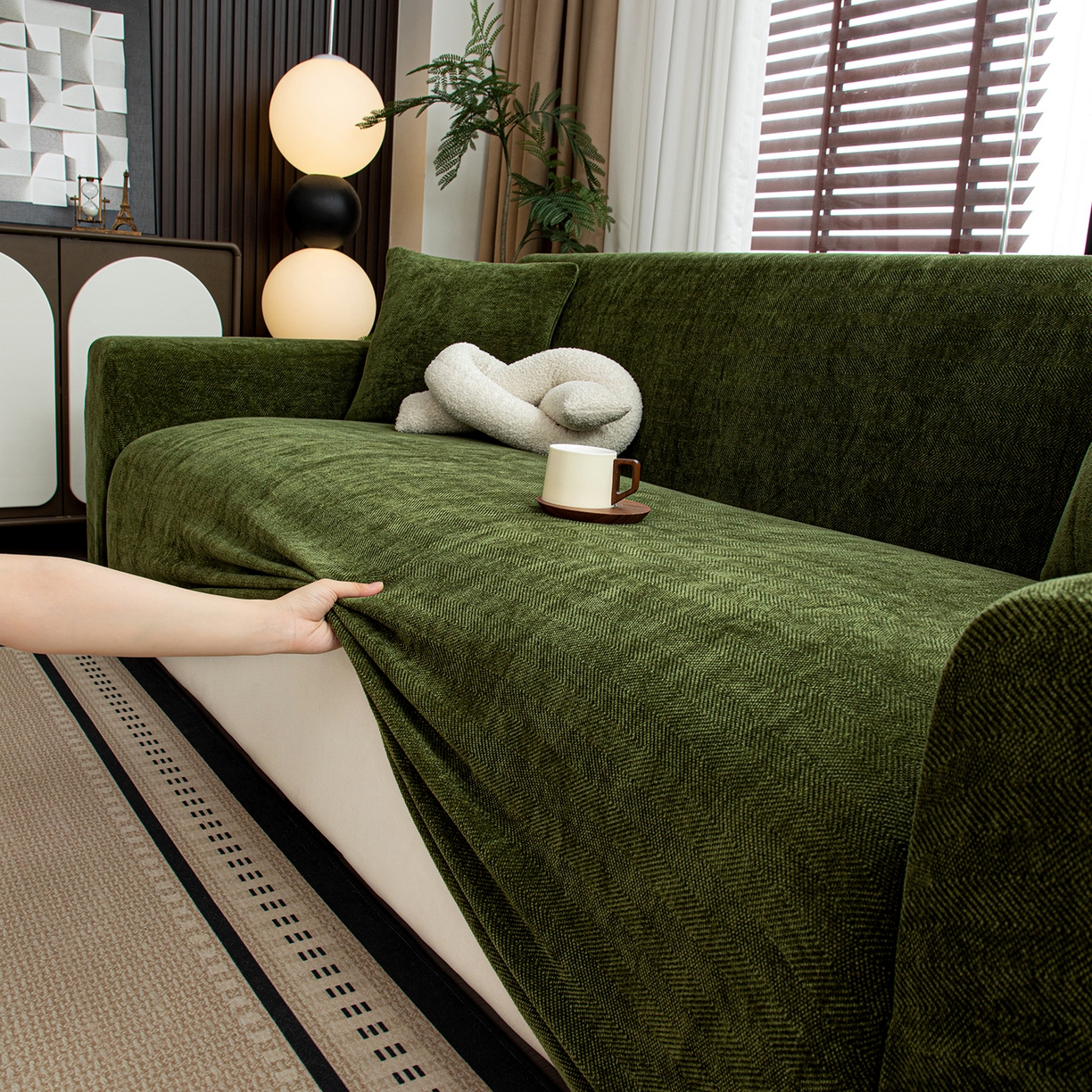 91家纺网 家纺一手货源 找家纺 沐沐家纺 2026新款南笙沙发套 抹茶