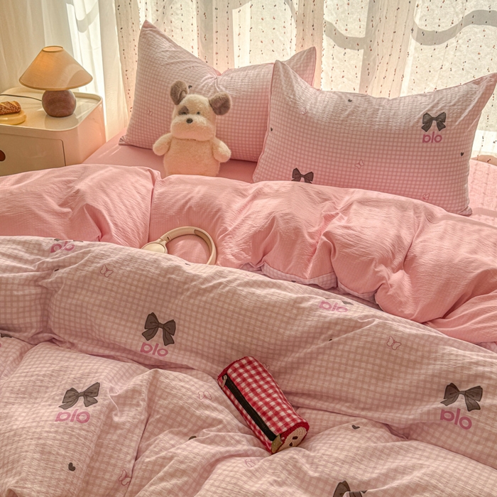 91家纺网 家纺一手货源 找家纺 艾特你 2025新款云感双层纱卡通萌趣四件套 遇见-少女日记