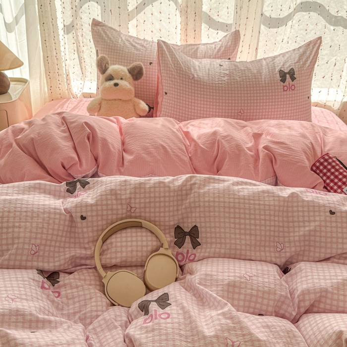 91家纺网 家纺一手货源 找家纺 艾特你 2025新款云感双层纱卡通萌趣四件套 遇见-少女日记