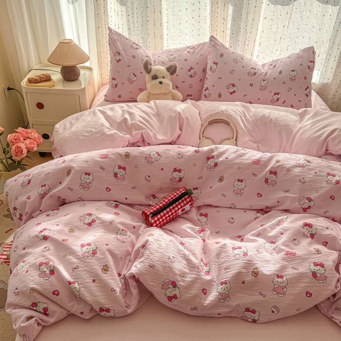 91家纺网 家纺一手货源 找家纺 艾特你 2025新款云感双层纱卡通萌趣四件套 遇见-喵喵酱