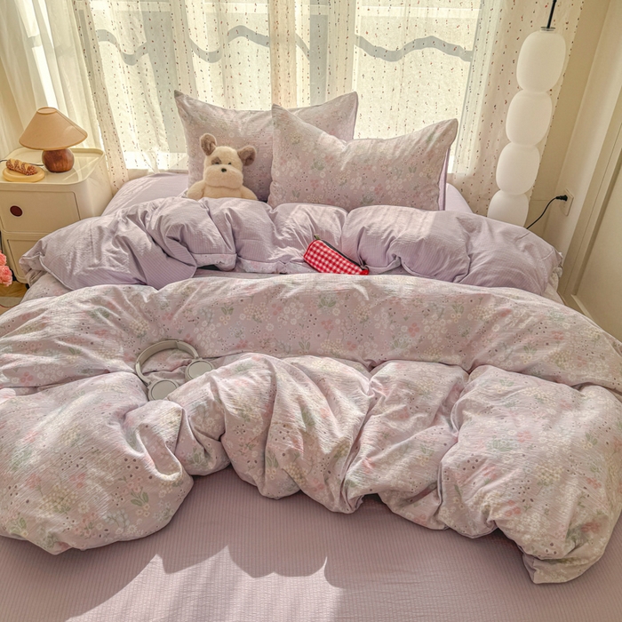 91家纺网 家纺一手货源 找家纺 艾特你 2025新款云感双层纱卡通萌趣四件套 遇见-夕颜