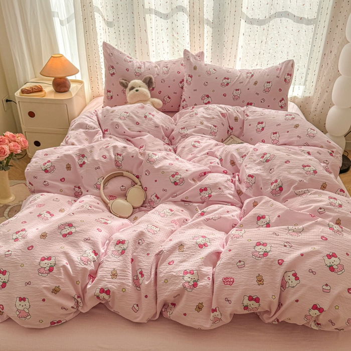 91家纺网 家纺一手货源 找家纺 艾特你 2025新款云感双层纱卡通萌趣四件套 遇见-喵喵酱