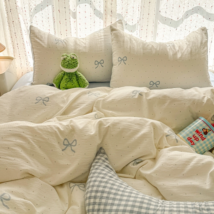 91家纺网 家纺一手货源 找家纺 艾特你 2025新款云感双层纱卡通萌趣四件套 遇见-薄荷奶盖