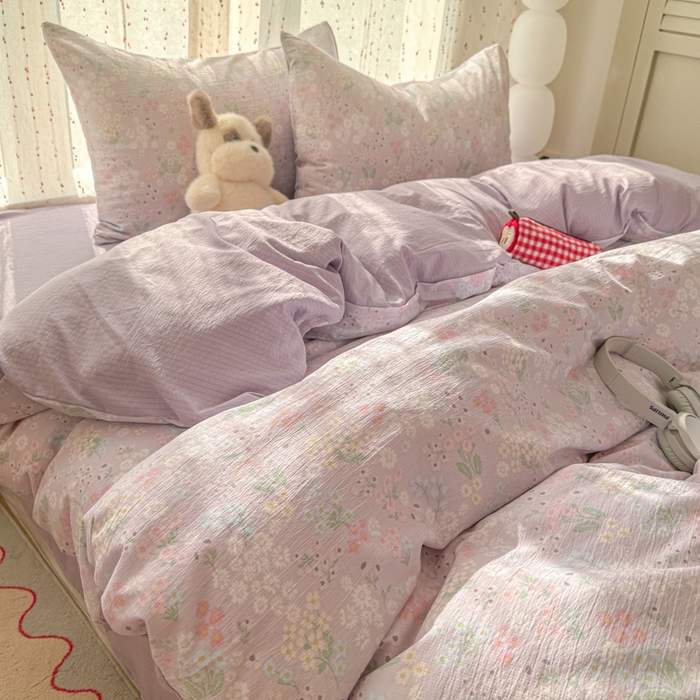 91家纺网 家纺一手货源 找家纺 艾特你 2025新款云感双层纱卡通萌趣四件套 遇见-夕颜