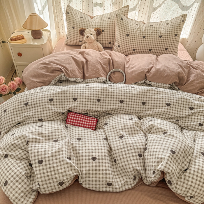 91家纺网 家纺一手货源 找家纺 艾特你 2025新款云感双层纱卡通萌趣四件套 遇见-心格