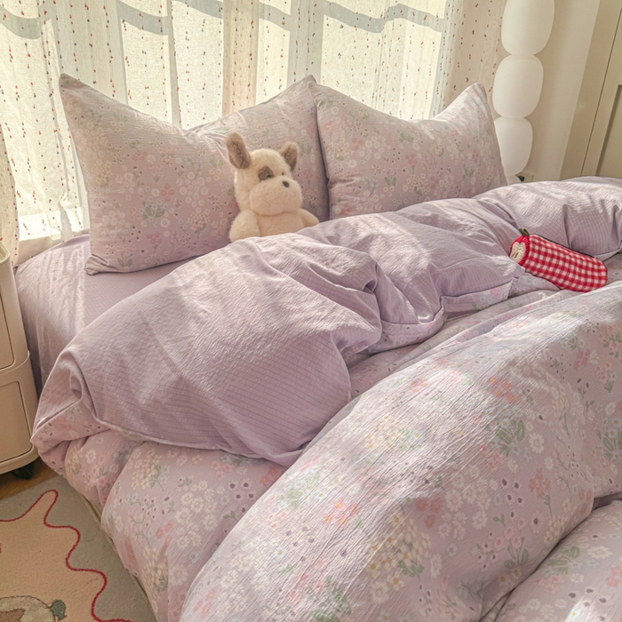 91家纺网 家纺一手货源 找家纺 艾特你 2025新款云感双层纱卡通萌趣四件套 遇见-夕颜