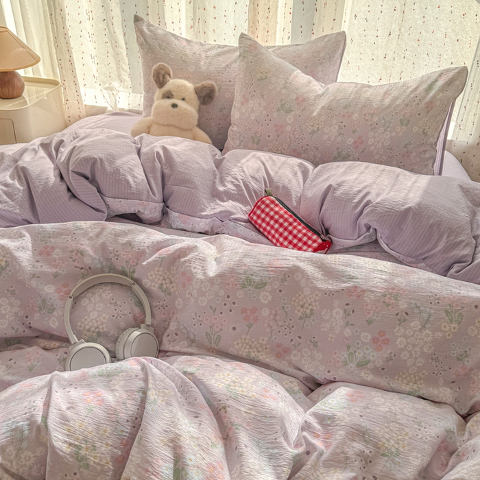 91家纺网 家纺一手货源 找家纺 艾特你 2025新款云感双层纱卡通萌趣四件套 遇见-夕颜