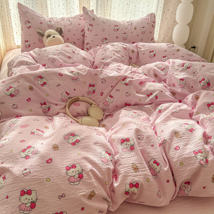 91家纺网 家纺一手货源 找家纺 艾特你 2025新款云感双层纱卡通萌趣四件套 遇见-喵喵酱