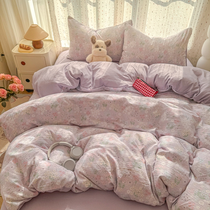 91家纺网 家纺一手货源 找家纺 艾特你 2025新款云感双层纱卡通萌趣四件套 遇见-夕颜