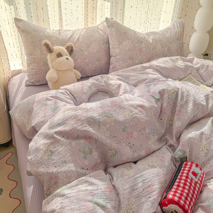 91家纺网 家纺一手货源 找家纺 艾特你 2025新款云感双层纱卡通萌趣四件套 遇见-夕颜