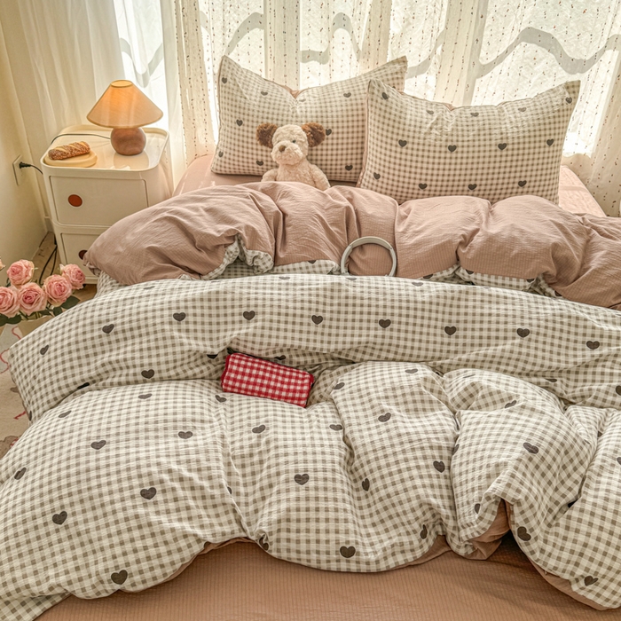 91家纺网 家纺一手货源 找家纺 艾特你 2025新款云感双层纱卡通萌趣四件套 遇见-心格