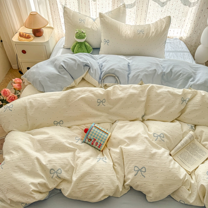 91家纺网 家纺一手货源 找家纺 艾特你 2025新款云感双层纱卡通萌趣四件套 遇见-薄荷奶盖