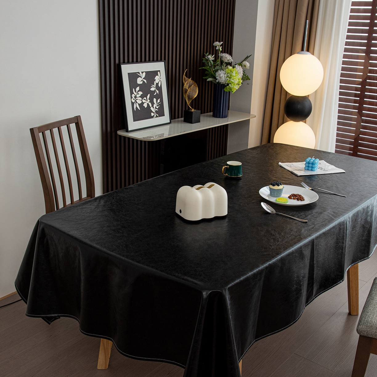 91家纺网 家纺一手货源 找家纺 沐沐家纺 2026新款油蜡皮桌布 黑色