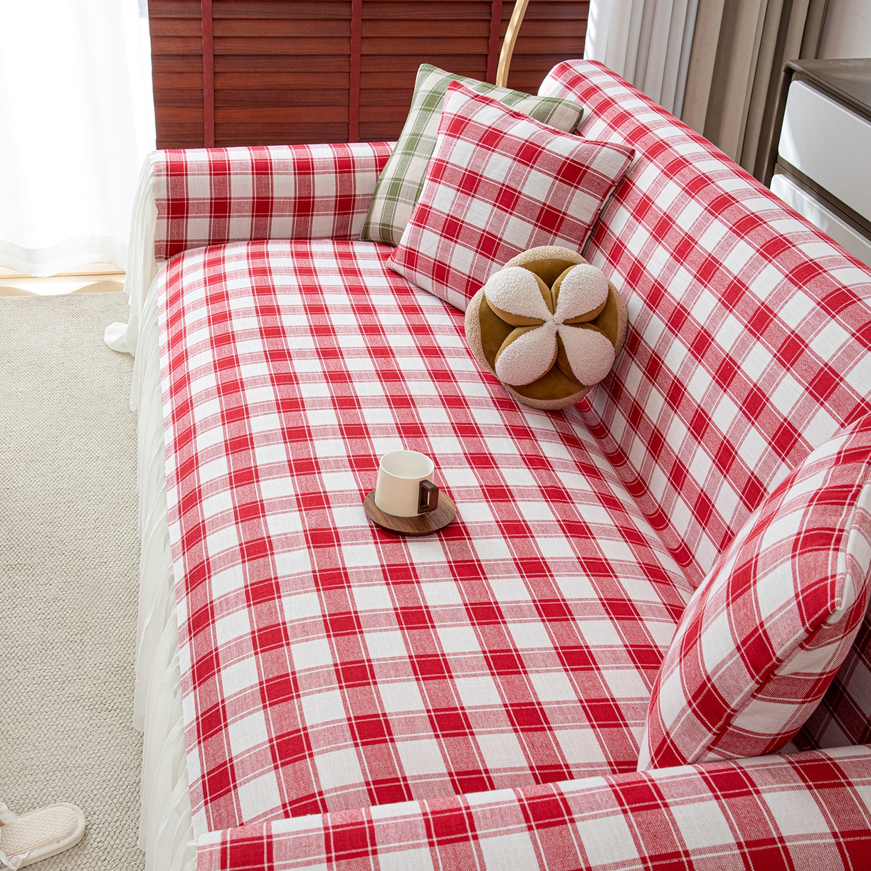 91家纺网 家纺一手货源 找家纺 （总）沐沐家纺 2026新款棋格裙边沙发巾