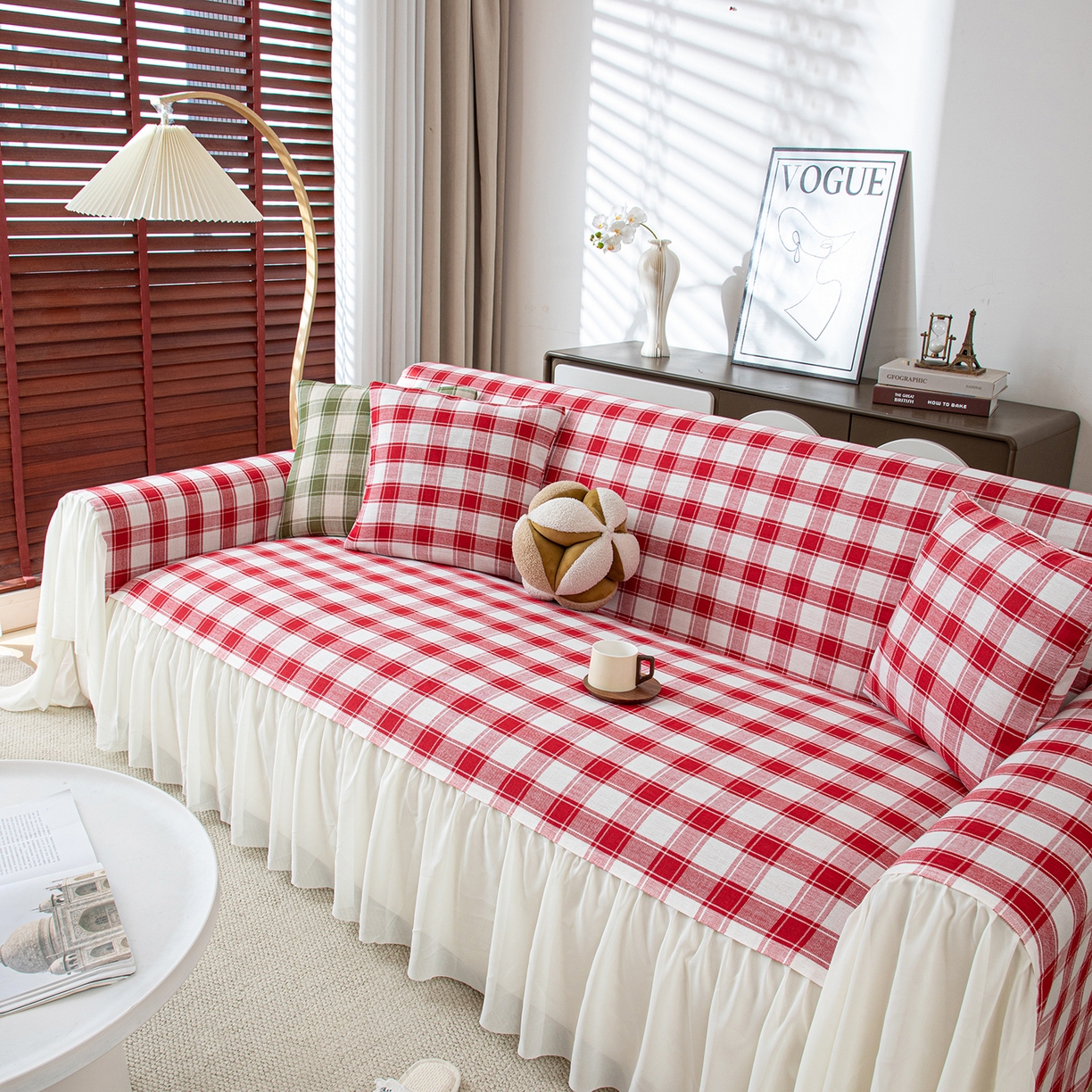 91家纺网 家纺一手货源 找家纺 （总）沐沐家纺 2026新款棋格裙边沙发巾