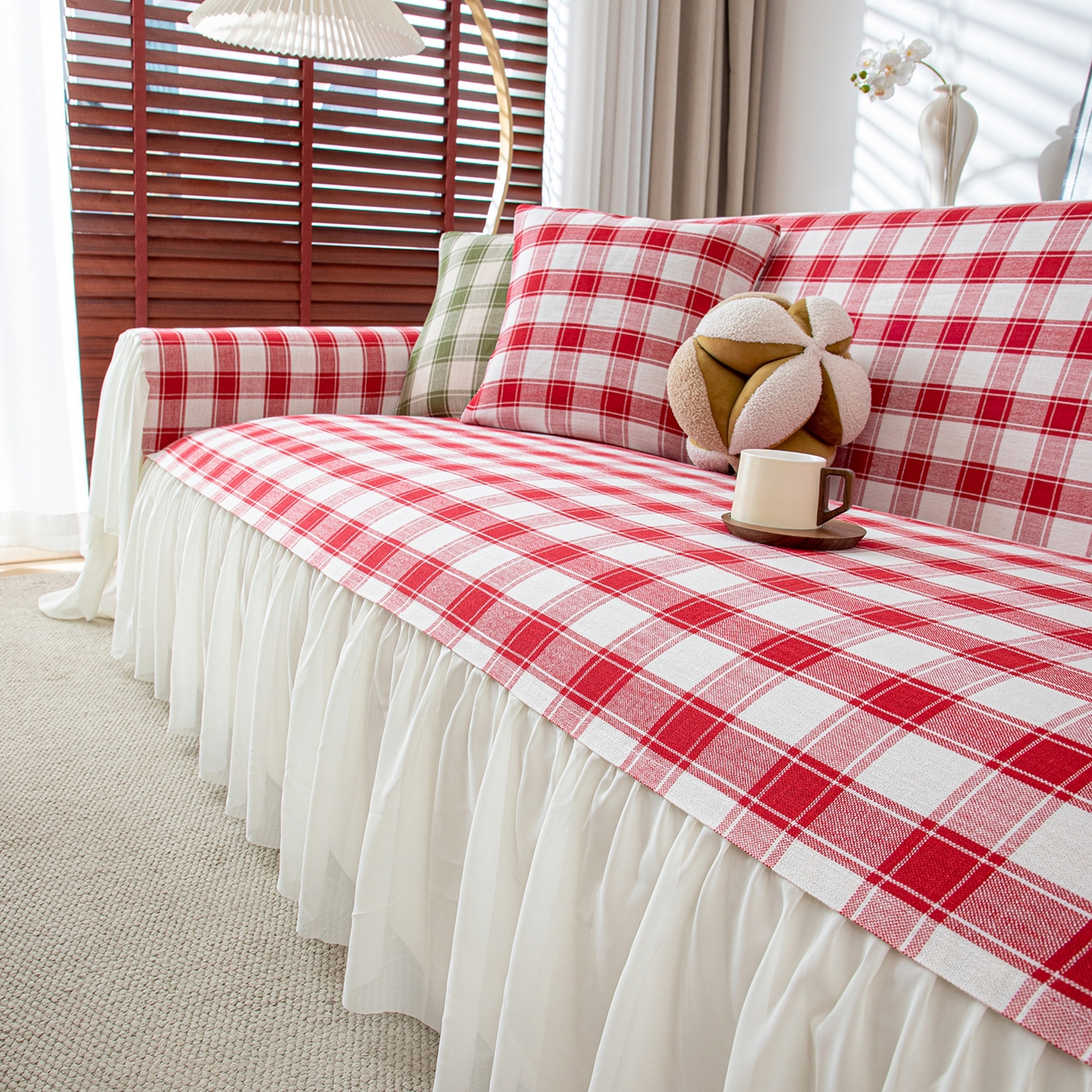 91家纺网 家纺一手货源 找家纺 （总）沐沐家纺 2026新款棋格裙边沙发巾