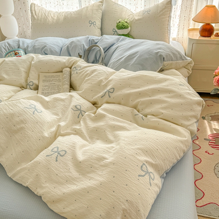 艾特你 2025新款云感双层纱卡通萌趣四件套 遇见-薄荷奶盖