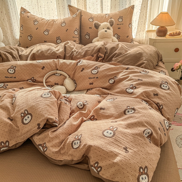 艾特你 2025新款云感双层纱卡通萌趣四件套 遇见-咖啡布布