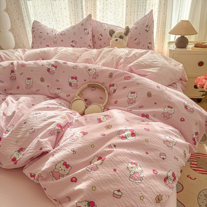 艾特你 2025新款云感双层纱卡通萌趣四件套 遇见-喵喵酱