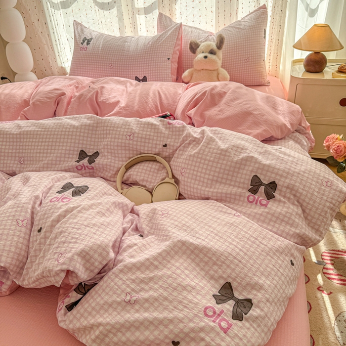 艾特你 2025新款云感双层纱卡通萌趣四件套 遇见-少女日记