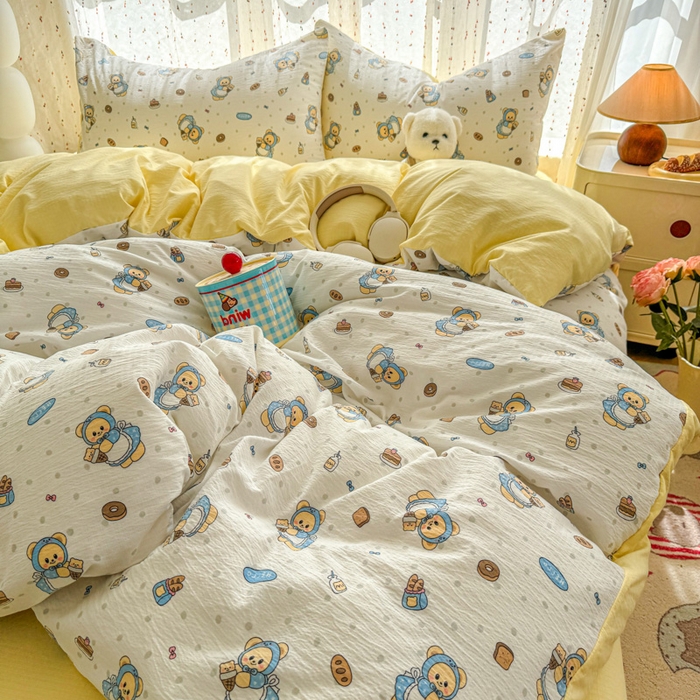 艾特你 2025新款云感双层纱卡通萌趣四件套 遇见-甜点小熊