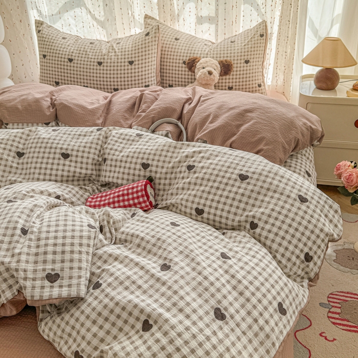 艾特你 2025新款云感双层纱卡通萌趣四件套 遇见-心格