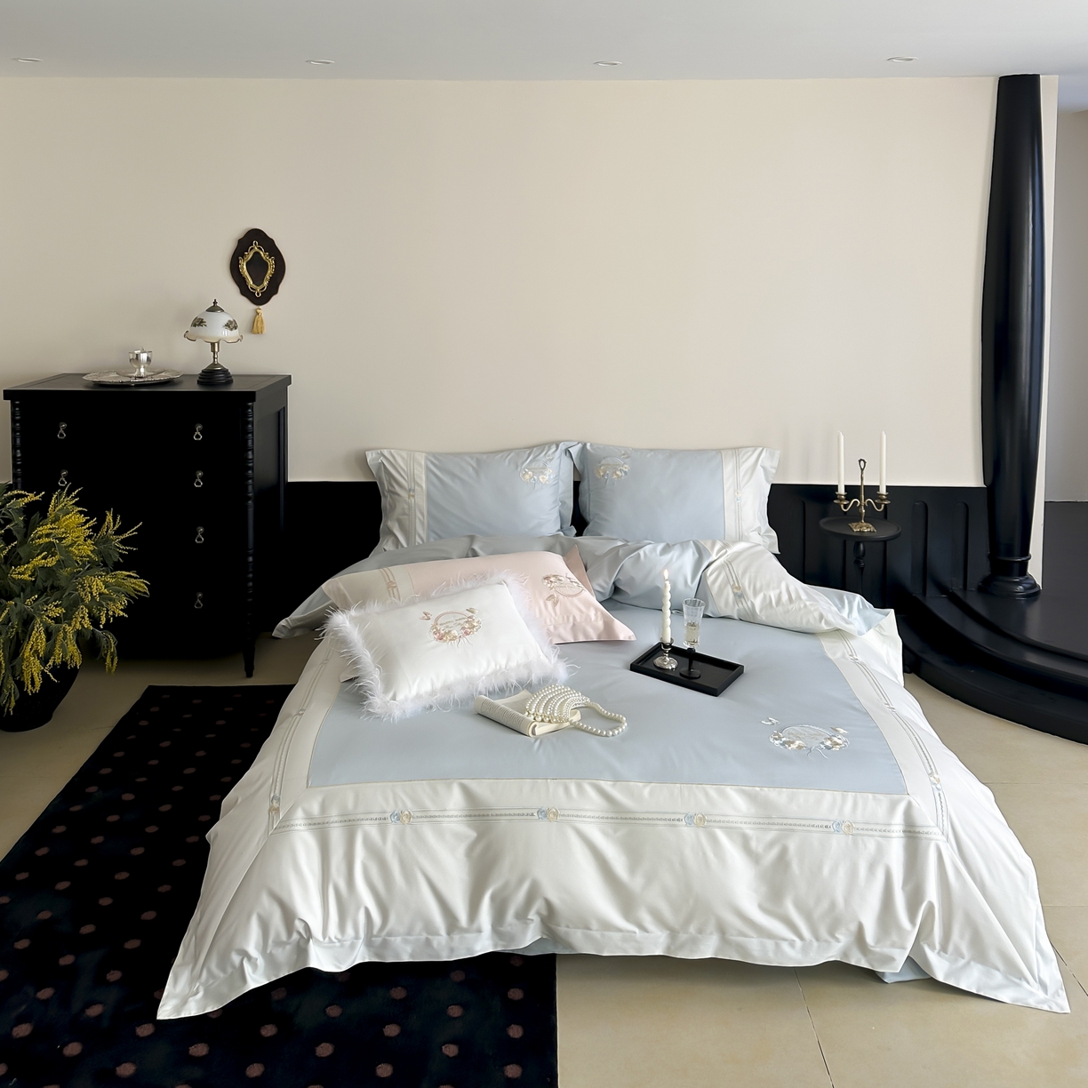 （总）初拾 2025新款100s全棉小法式刺绣四件套—美杜莎