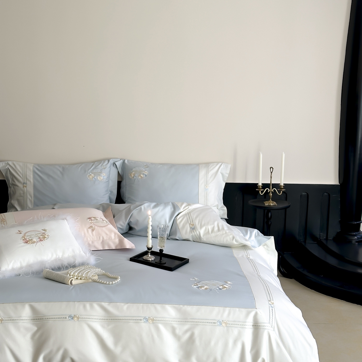 91家纺网 家纺一手货源 找家纺 （总）初拾 2025新款100s全棉小法式刺绣四件套—美杜莎