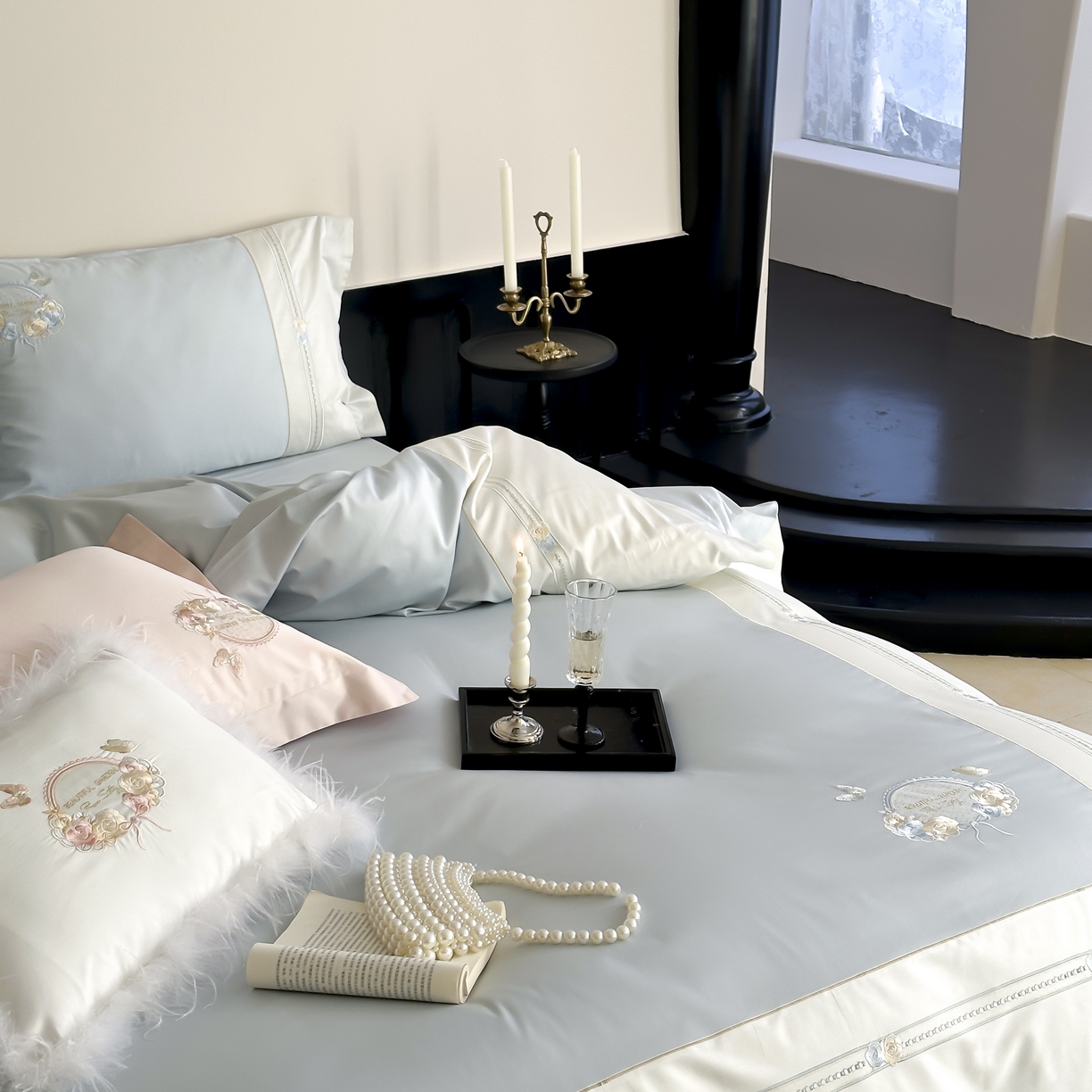 91家纺网 家纺一手货源 找家纺 （总）初拾 2025新款100s全棉小法式刺绣四件套—美杜莎