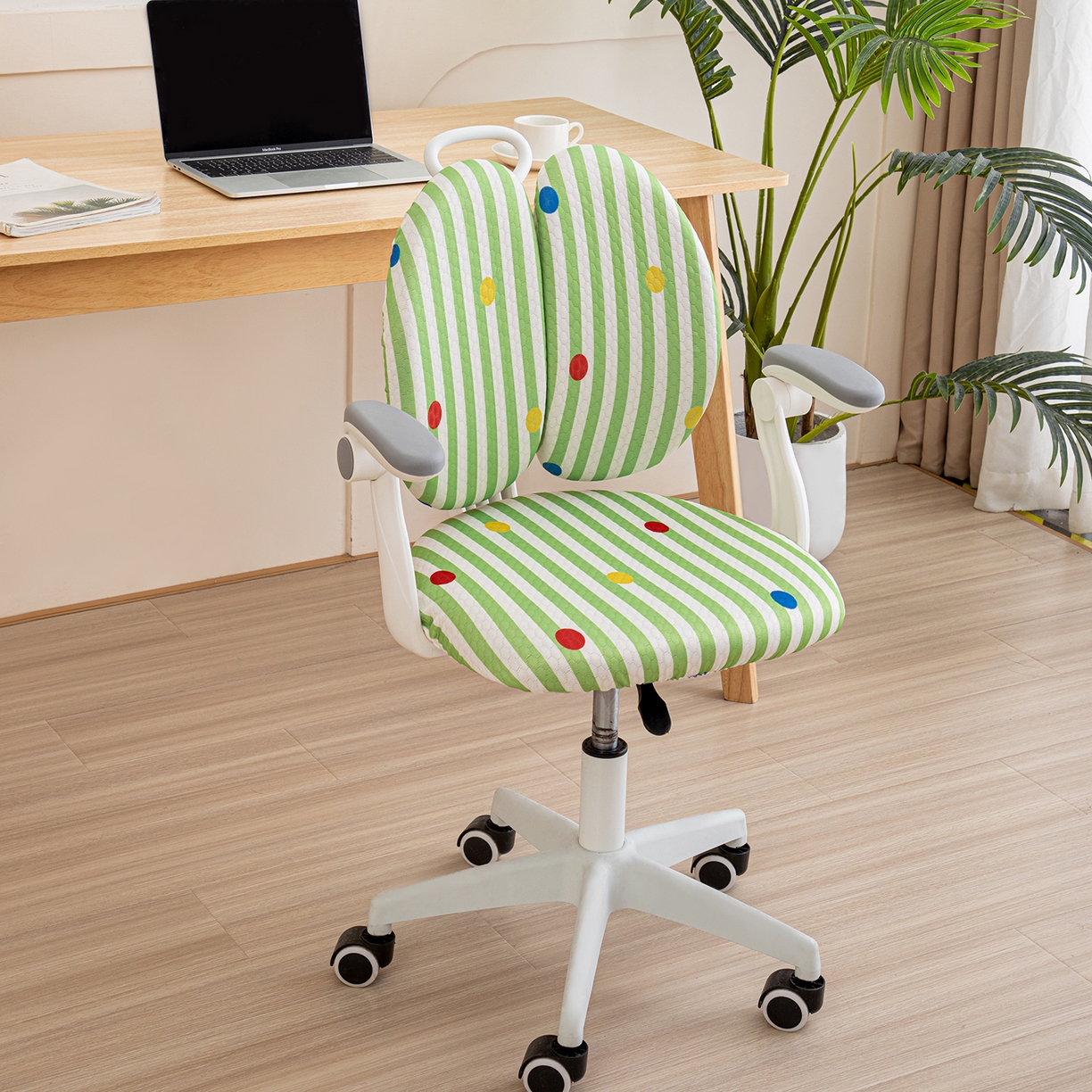 91家纺网 家纺一手货源 找家纺 沐沐家纺 2026新款冰豆豆学习椅套 彩色波点