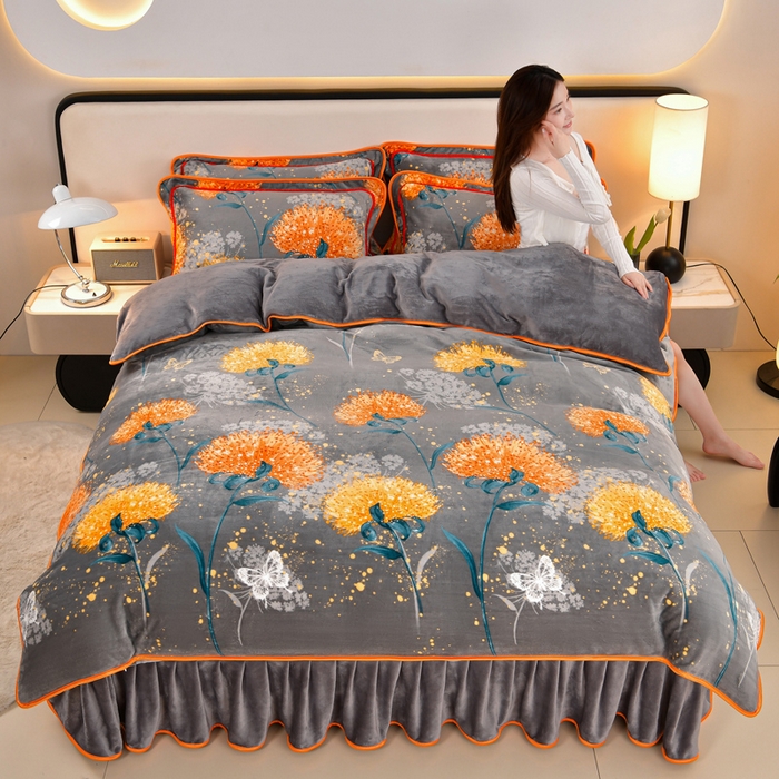 91家纺网 家纺一手货源 找家纺 （总）诺梵家纺 2025新款8斤加厚保暖金貂绒牛奶绒印花四件套